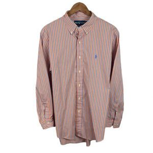 BF542 Mens Polo Ralph Lauren Custom Fit Striped Button Dress Shirt 16.5 32/33 L